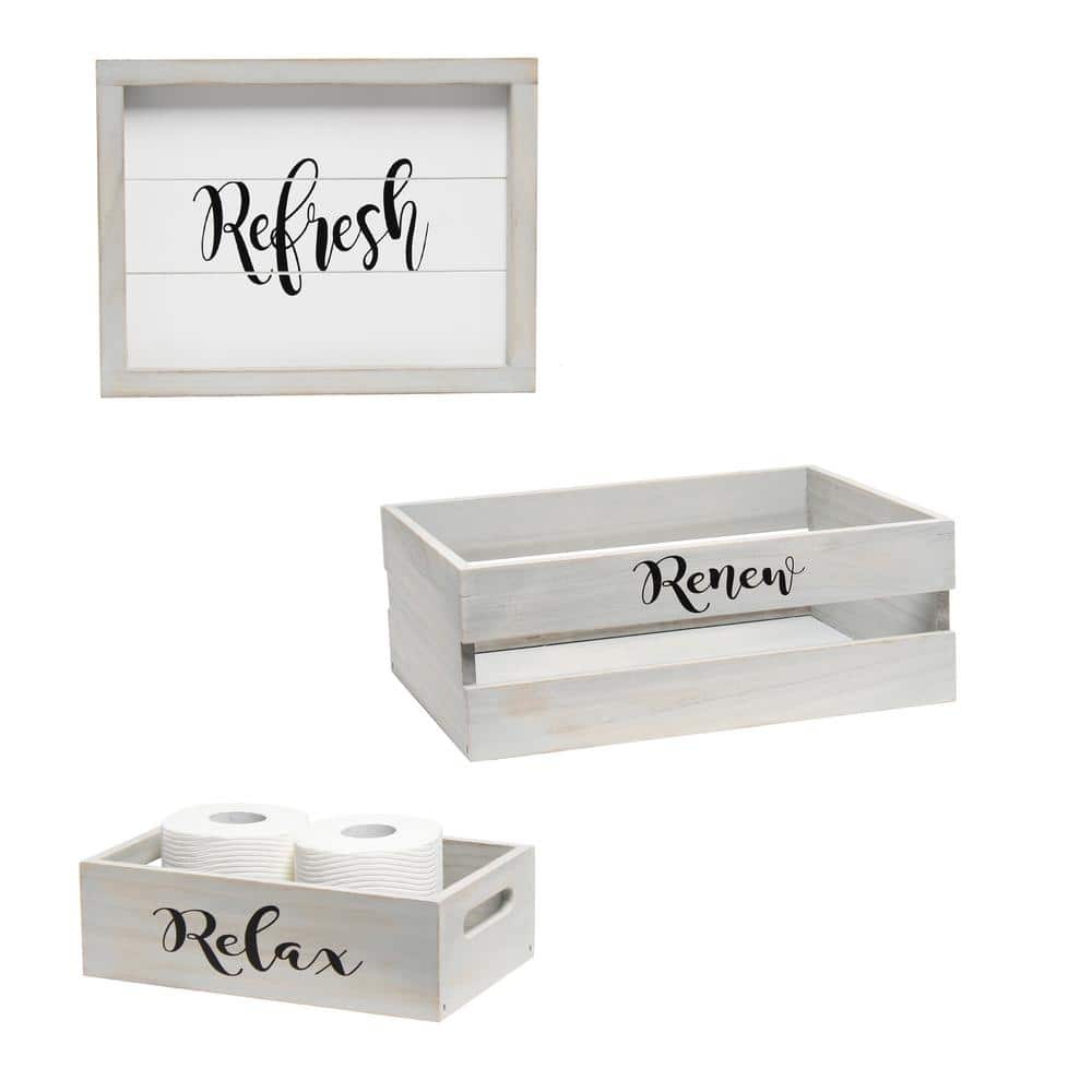 3-Piece Decorative Wood Bathroom Set, Large, Inspirational (1-Towel Holder,