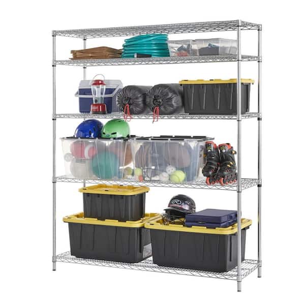 5-Tier Commercial Grade Heavy Duty Steel Wire Shelving Unit in ChromeMax (60 in. W x 72 in. H x 18 in. D)