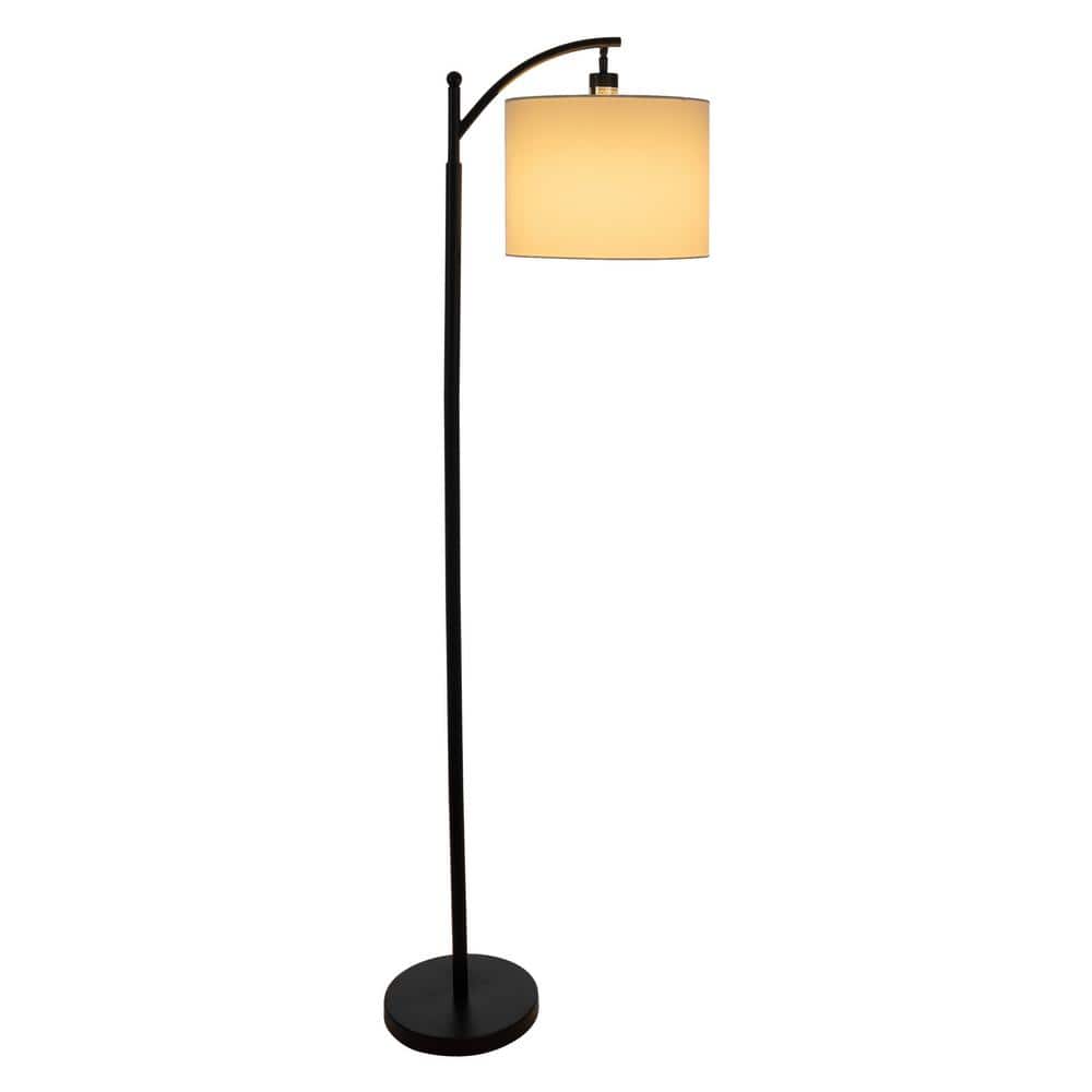 63-Inch Tall Black Metal Floor Lamp with Linen Shade and LED Bulb