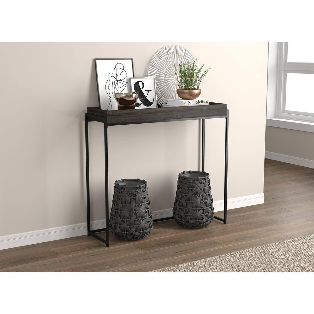 Dark Gray Wood and Metal Console Table with Storage, 35.5" Tall