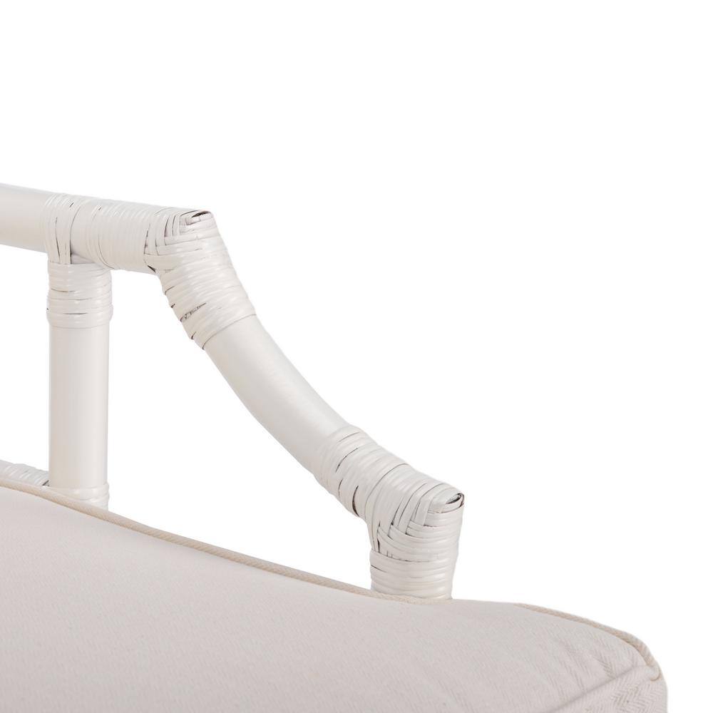 Chinoiserie-Chic White Rattan Accent Chair with Plush Cushion