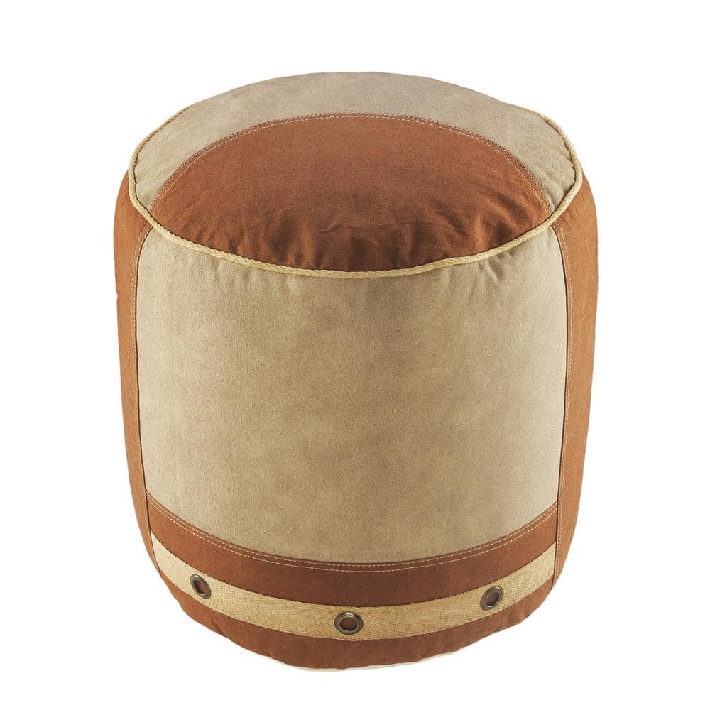 HomeRoots Amelia Tan Cotton Round Accent Ottoman 2000517877 - The Home ...