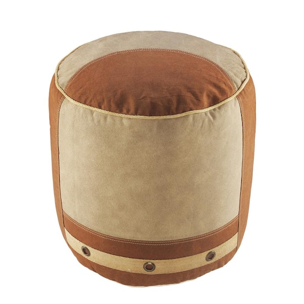 HomeRoots Amelia Tan Cotton Round Accent Ottoman