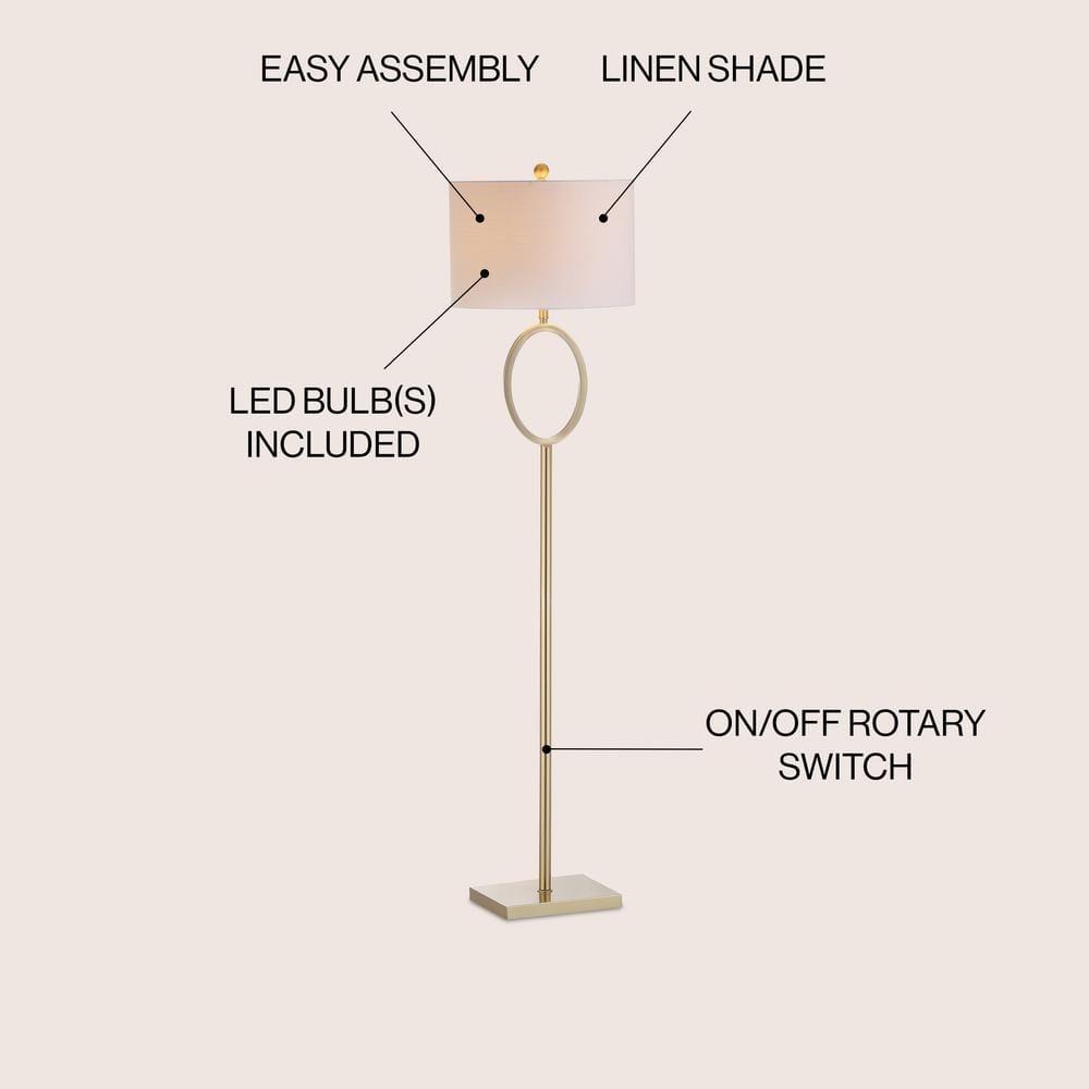 Arc 61" White Cotton Drum Shade Brass Floor Lamp
