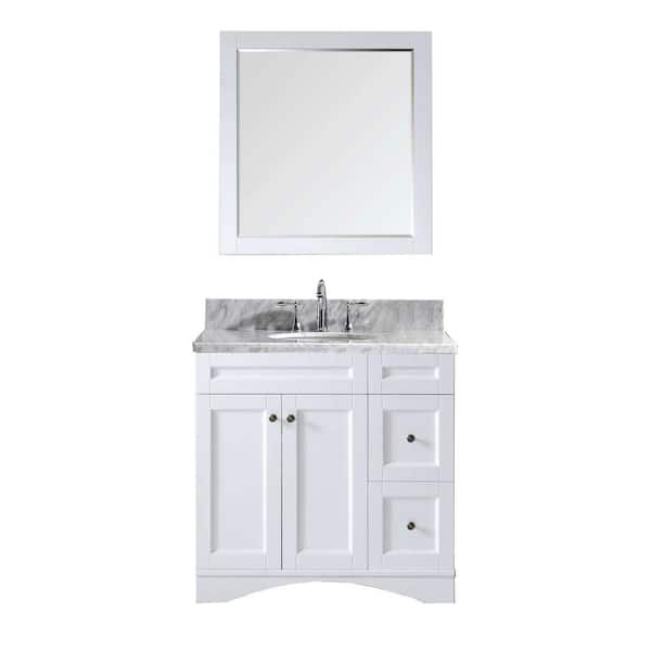 Virtu USA Elise 36 in. W Bath Vanity in White with Marble Vanity Top in White with Round Basin and Mirror