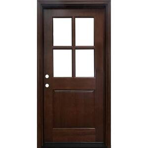 32 in. x 80 in. Farmhouse Ashville Right-Hand Inswing Mahogany Stained Wood Prehung Front Door