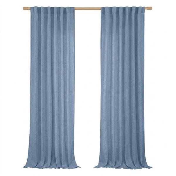 Denim Blue Polyester Back Tab Semi Sheer Curtains For Windows 52