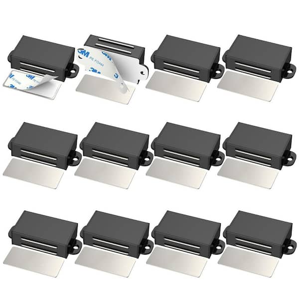 12-Pack Black Adhesive Cabinet Door Magnet, Magnetic Door Catch, Stainless Steel Kitchen Cabinet Magnetic Latch