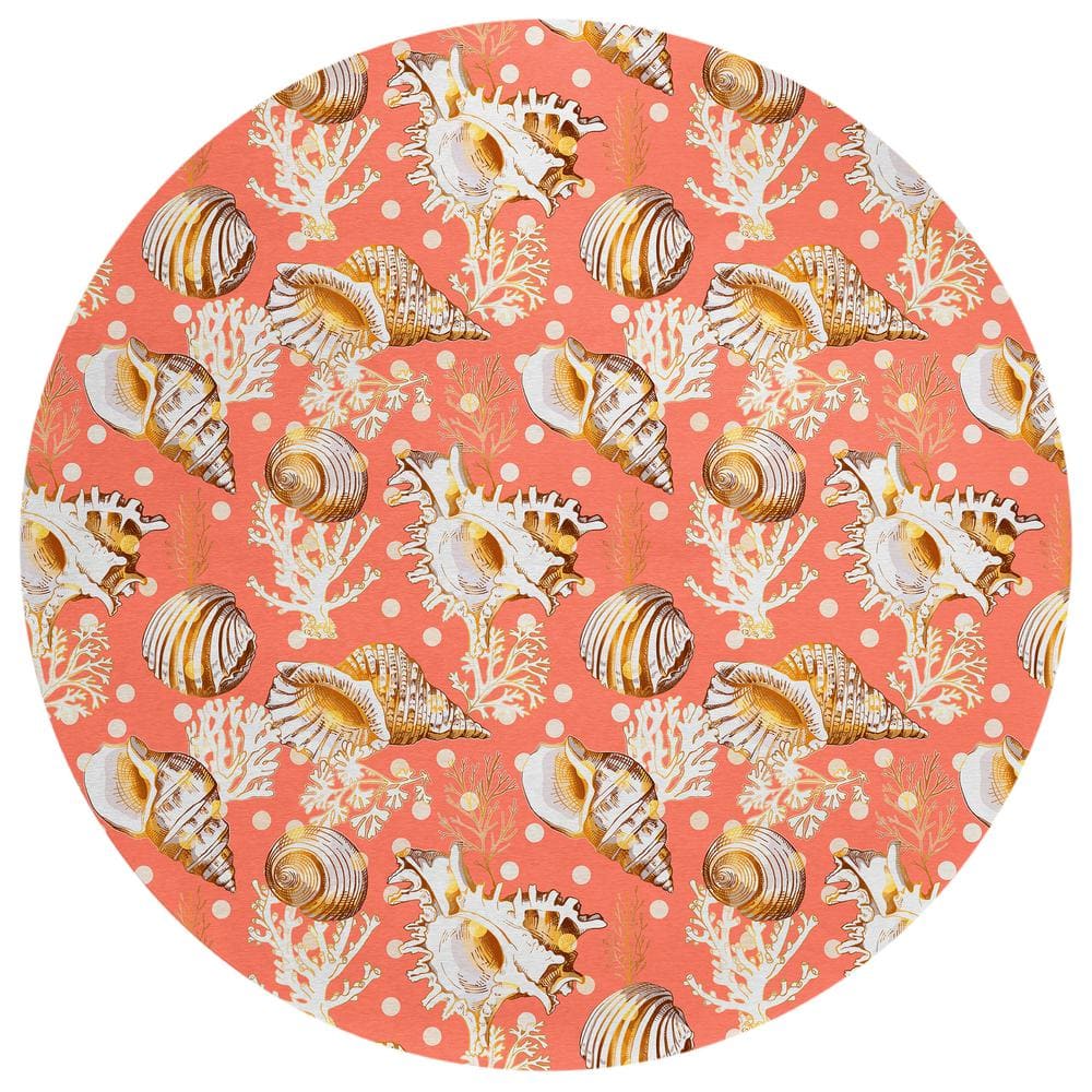 Surfside Orange 8 ft. x 8 ft. Geometric Indoor/Outdoor Area Rug