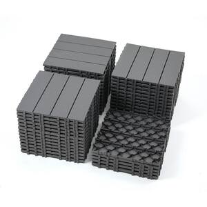 12 in. x 12 in. Square Polypropylene Decking Tiles, 4 Slat Plastic Outdoor Interlocking Flooring Tile (Gray, 44-Pack)