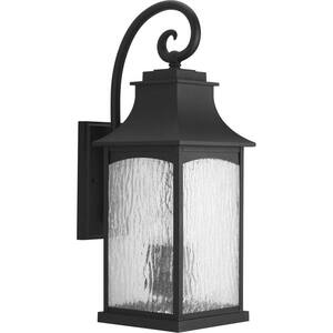 Maison Collection 3-Light Textured Black Water Seeded Glass Farmhouse Outdoor Large Wall Lantern Light