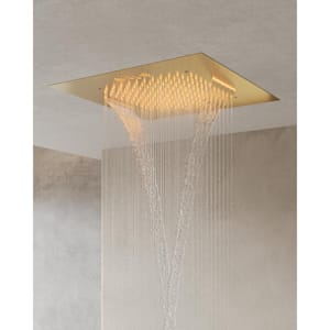 5-Spray Patterns Square Dual Ceiling Mount Shower Head Fixed Shower Head with Handheld in Gold