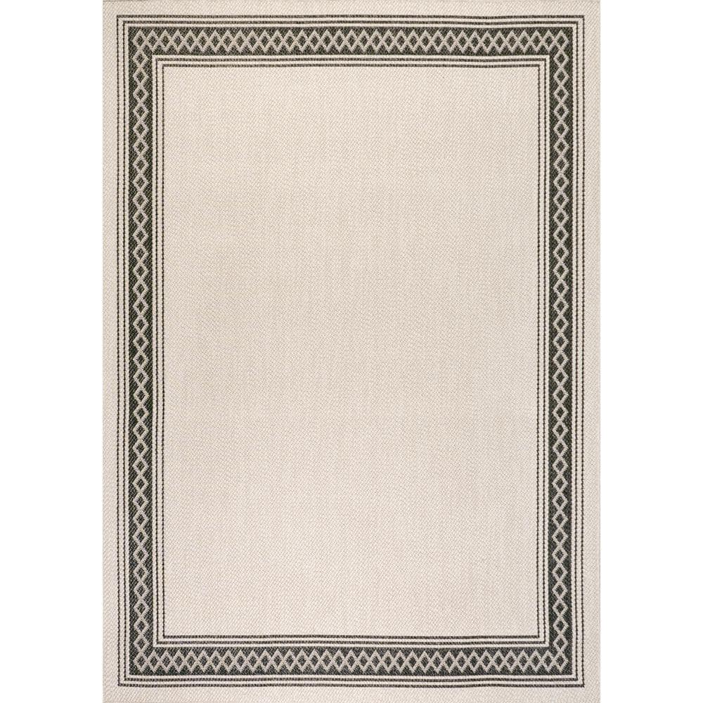 Lucia Modern Diamond Border Cream/Black 8' x 10' Indoor/Outdoor Rug