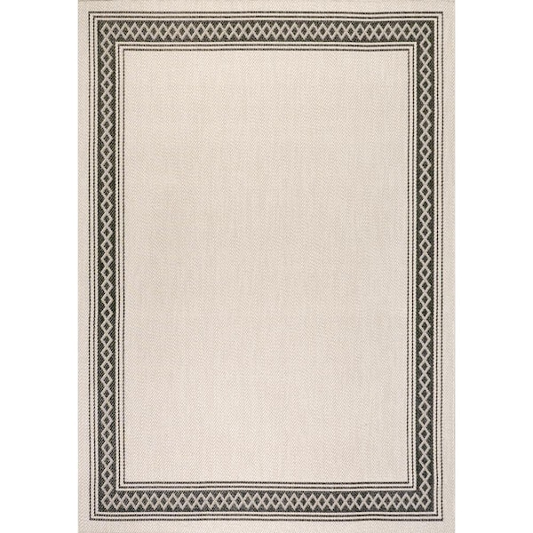 Lucia Classic Diamond Border Cream/Black 5 ft. x 8 ft. Indoor/Outdoor Area Rug
