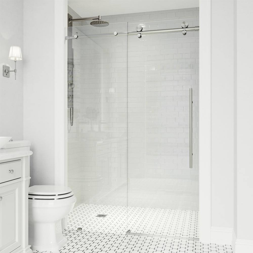 Elan Frameless Sliding Shower Door with Clear Glass and Stainless Steel