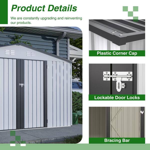 10 ft. W x 8 ft. D White Metal Outdoor Storage Shed All Weather