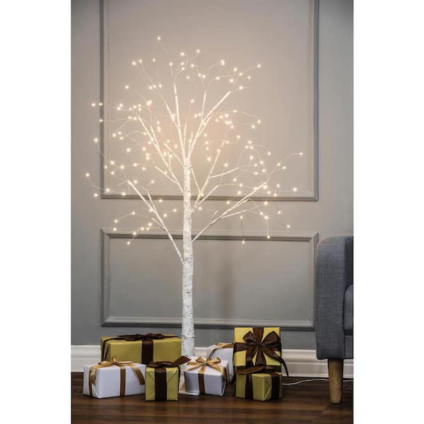 5ft Shabby Chic White Glittering Silver Leaf 96 LED Free Standing Flat Twig Tree 