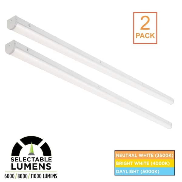 2-Pack 8 ft. Commercial Integrated LED White Strip Light Fixture Selectable 3500K/4000K/5000K, 6000/8000/11000 Lumens