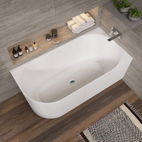 Lax 59 in. x 29.5 in. Soaking Bathtub Right Corner Freestanding Back-to-Wall Stand Alone Walkin White Tub Center Drain
