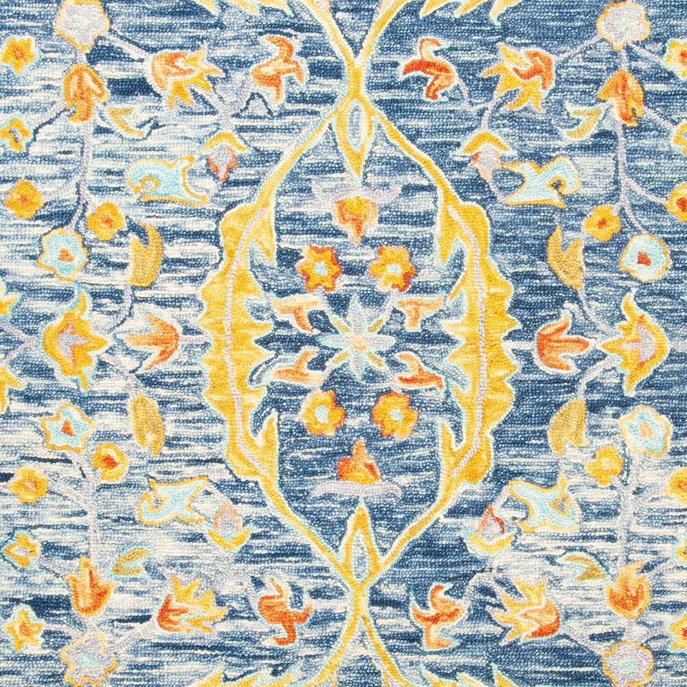 Handmade Tufted Wool Square Area Rug in Blue and Rust, 7' x 7'