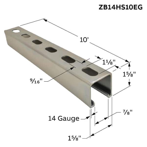 10 ft. 14-Gauge Silver Half Slotted Electro-Galvanized Strut Channel (ZB14HS10EG)