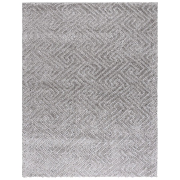 Tahoe Shag 9 ft. x 12 ft. Gray Solid Geometric Area Rug