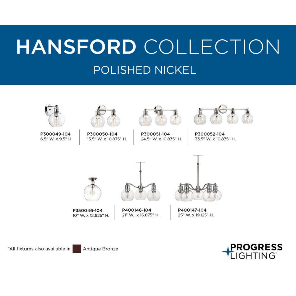 Hansford Coastal Polished Nickel 2-Light Bath Vanity with Clear Glass
