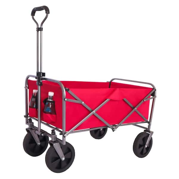 Zeus & Ruta 4 cu. ft. Multi-Purpose Outdoor Fabric Folding Wagon Garden Cart in Red
