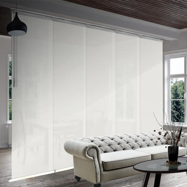 EMOH Dove 58 in. - 110 in. W x 94 in. L Adjustable 5-Panel in Satin Nickel Single Rail Panel Track with 23.5 in. Slates