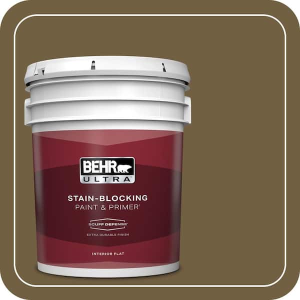 BEHR ULTRA 5 gal. #360F-7 Olive Shadow Extra Durable Flat Interior Paint & Primer