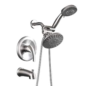 Single Handle 30-Spray Shower Faucet with Dual Shower Heads and Tub Spout in Brushed Nickel (Valve Included)