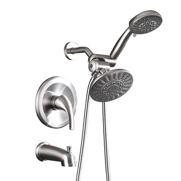 PROOX Single Handle 30-Spray Shower Faucet with Dual Shower Heads and Tub Spout in Brushed Nickel (Valve Included)
