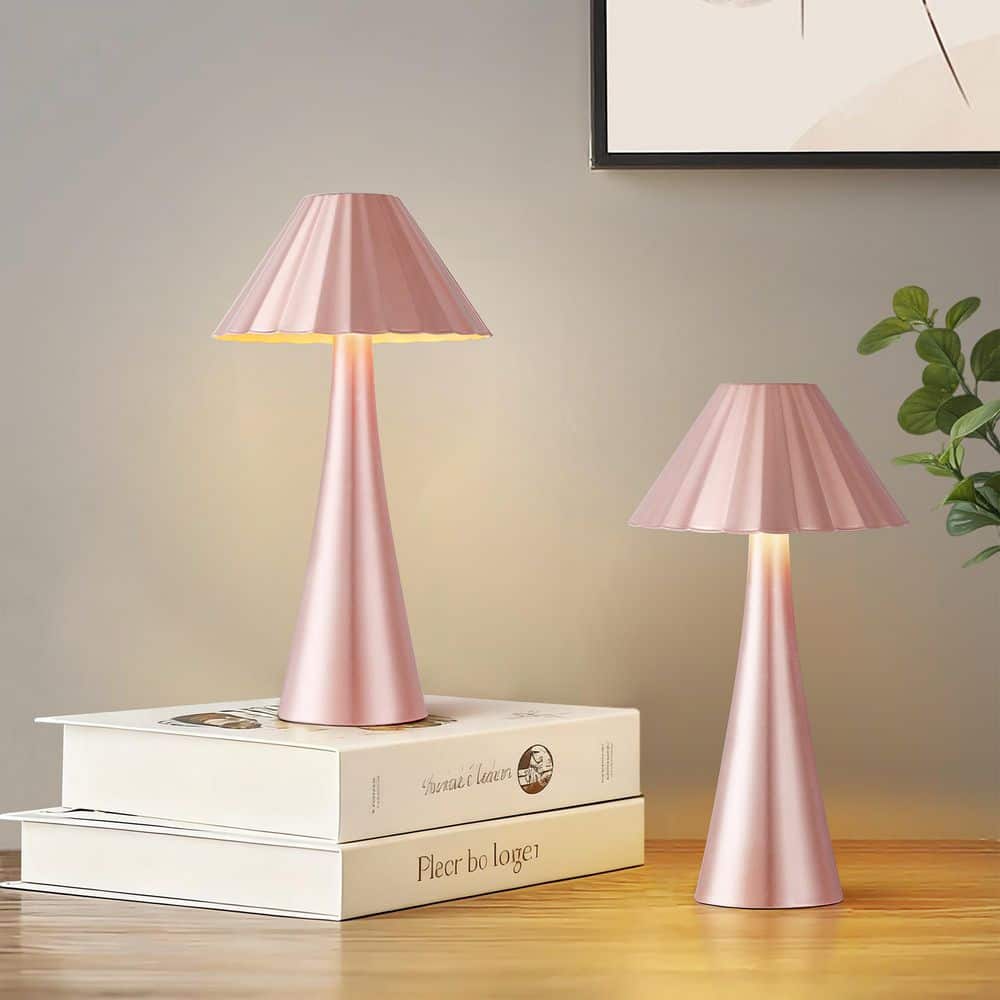 10.5 in. Pink Modern Dimmable Metal Integrated LED Bedroom Living Room Bedside Desk Mini Table Lamps (Set of 2) price history on PriceWatchPro