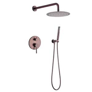 1-Spray Patterns with 1.5 GPM 10 in. Bathroom Wall Mount Round Dual Shower Heads in Brown Copper