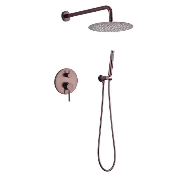 GIVING TREE 1-Spray Patterns with 1.5 GPM 10 in. Bathroom Wall Mount Round Dual Shower Heads in Brown Copper