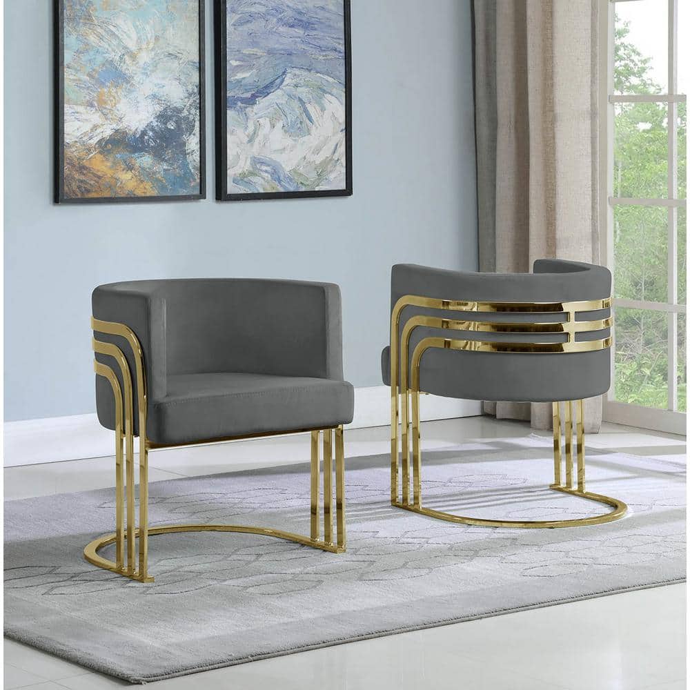Best Quality Furniture Paty Dark Gray Velvet Gold Upholstered Barrel Chair Set of 1 AC220 The Home Depot