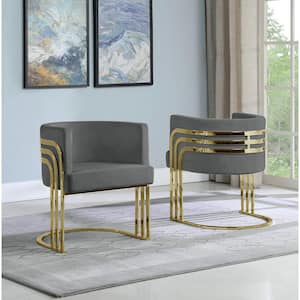 Paty Dark Gray Velvet Gold Upholstered Barrel Chair (Set of 1)
