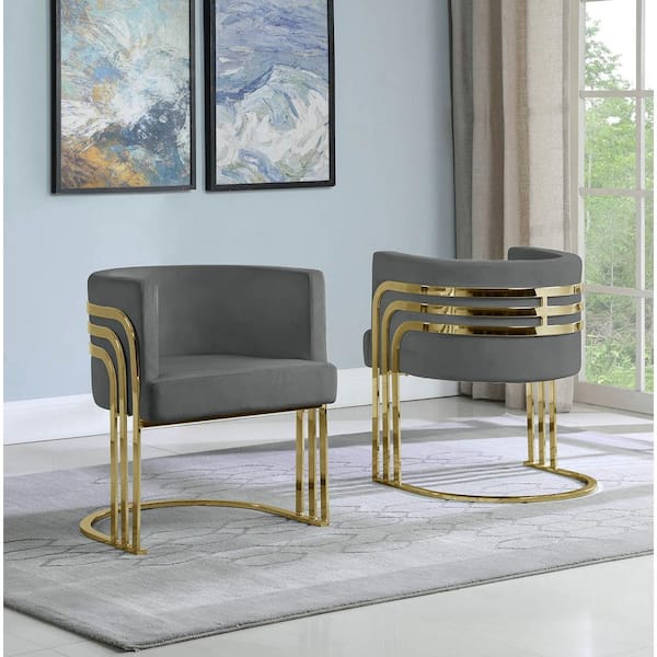 Best Quality Furniture Paty Dark Gray Velvet Gold Upholstered Barrel Chair (Set of 1)