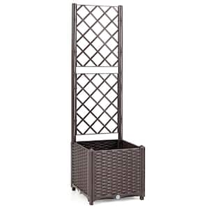 16 in. Plastic Brown Raised Garden Bed with Trellis Planter Box for Climbing Plants