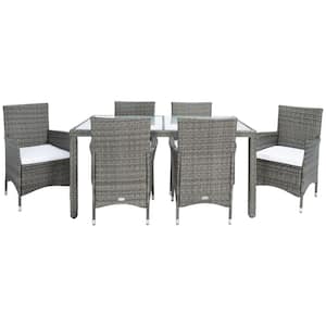 Jolin Gray/Brown 7-Piece Wicker Outdoor Patio Dining Set with White Cushions