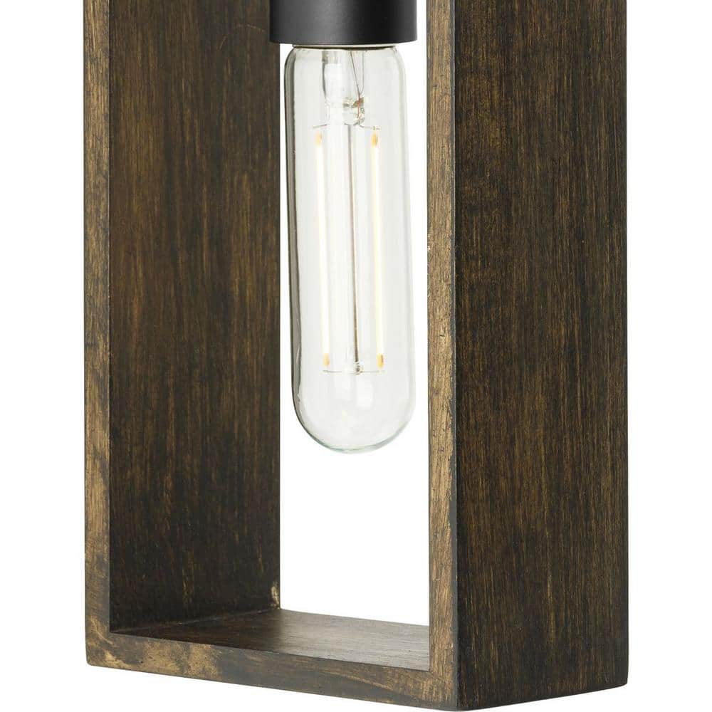 Matte Black Natural Wood Rectangle Wall Sconce
