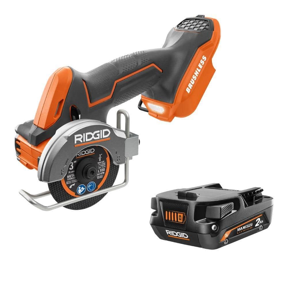 RIDGID 18V SubCompact Brushless Cordless 3 in. Multi-Material Saw w/ 18V 2.0 Ah MAX Output Lithium-Ion Battery (R87547R840020)