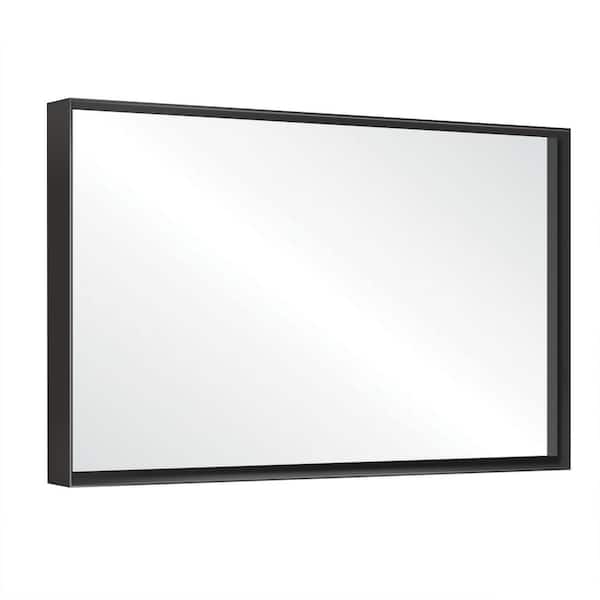 FUNKOL 30 in. W x 48 in. H Framed Black Square Angle Rectangular Wall-mounted Beveled Bathroom Mirror