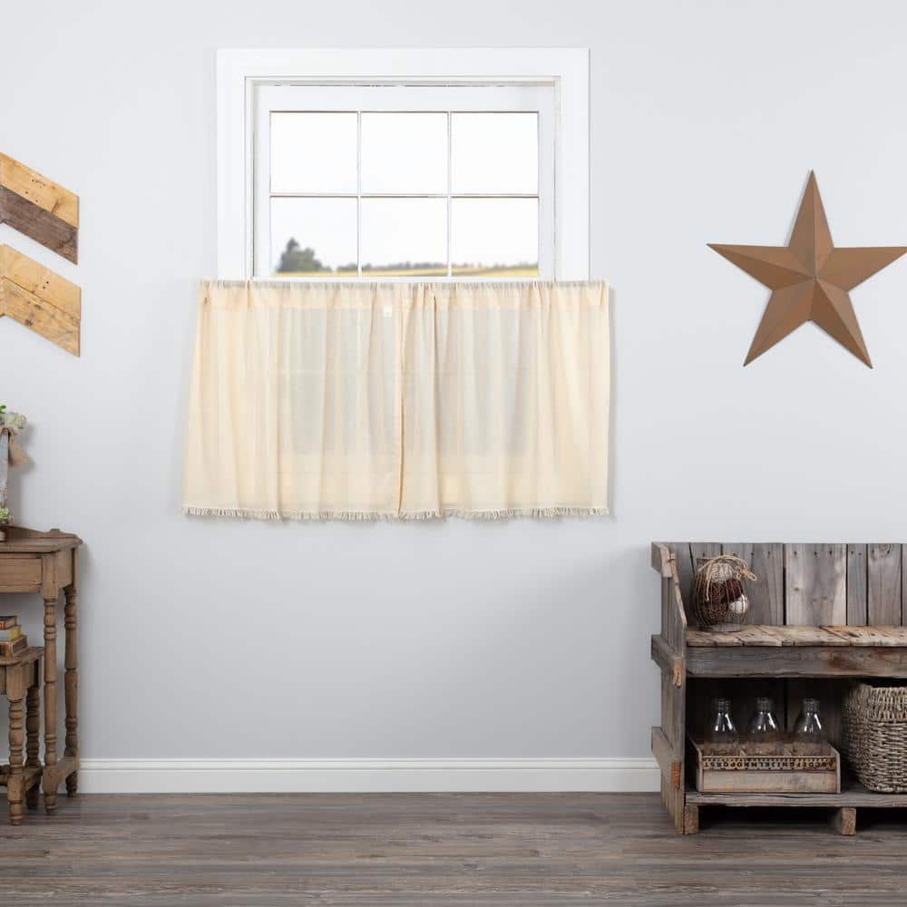 Natural Cream Cotton Sheer Rod Pocket Kitchen Tier Curtains