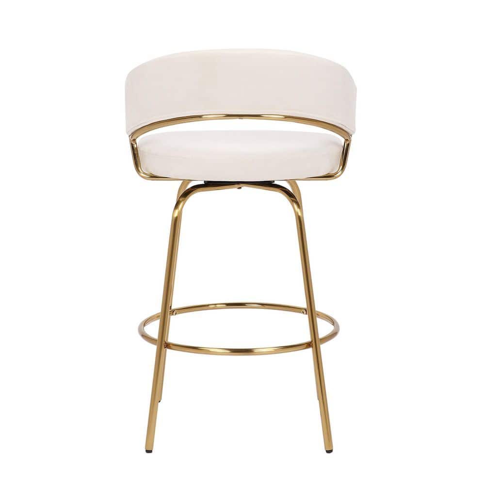 Cream Velvet Gold Metal Swivel Counter Stool Set