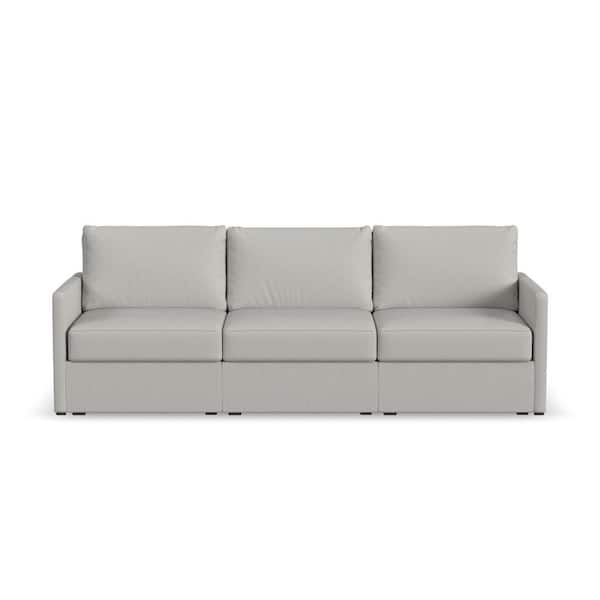 FLEXSTEEL Flex 99 in. Wide Straight Arm Live Smart Performance Fabric Polyester Upholstered Sofa in Frost Light Gray