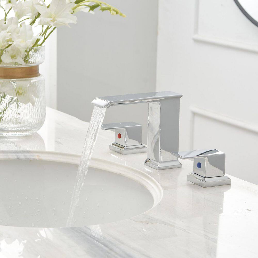 Chrome Waterfall Widespread 2-Handle Bathroom Faucet with Pop-Up Drain
