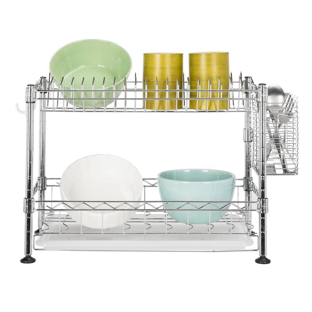 Brooklyn 19" Chrome Adjustable 2-Tier Dish Rack with Utensil Holder
