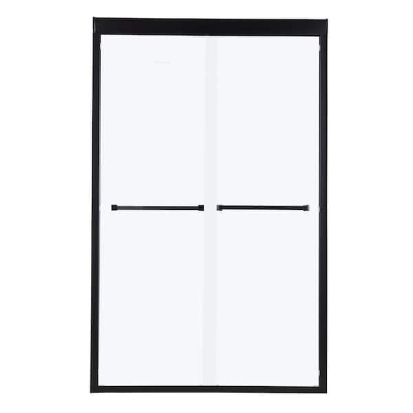Boosicavelly 50 in. W x 76 in. H Double Sliding Semi-Frameless Shower Door in Matte Black Finish with Glass