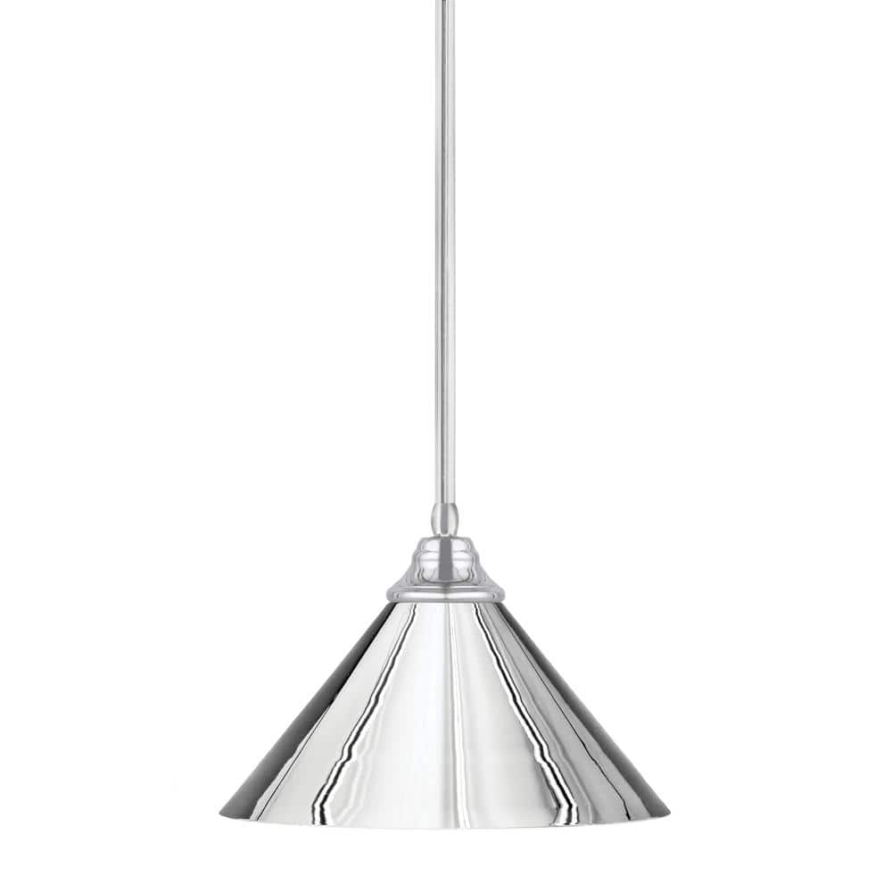 Sparta 100-Watt 1 Light Chrome Shaded Pendant Light with 14 in. Chrome Meta